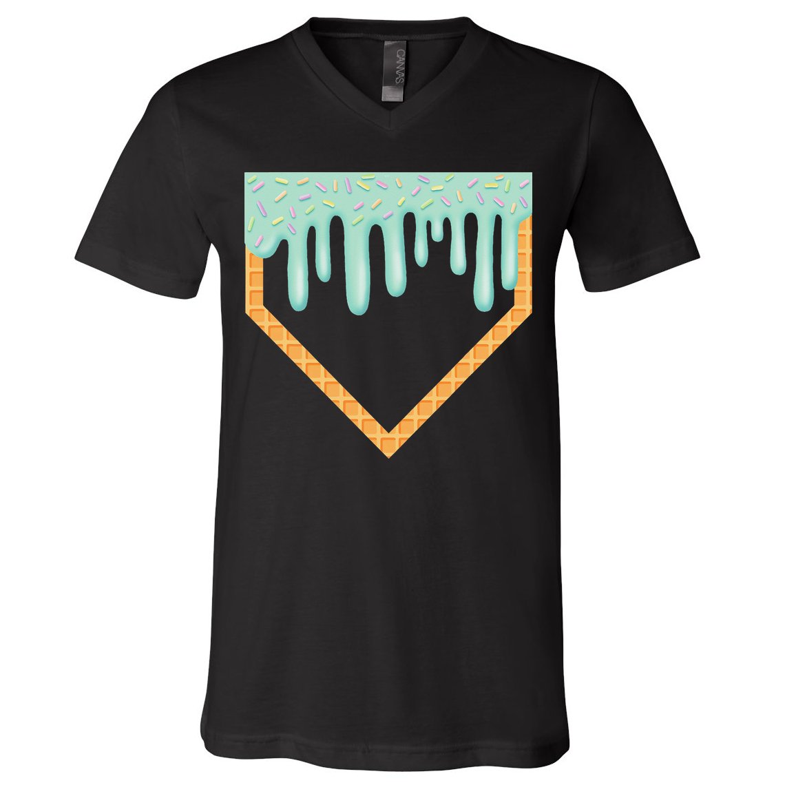Ice Cream Baseball Drip Home Plate Baseball Dripping V-Neck T-Shirt