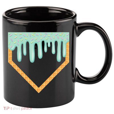Ice Cream Baseball Drip Home Plate Baseball Dripping 11oz C Handle Ceramic Mug