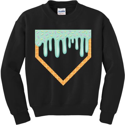 Ice Cream Baseball Drip Home Plate Baseball Dripping Kids Sweatshirt