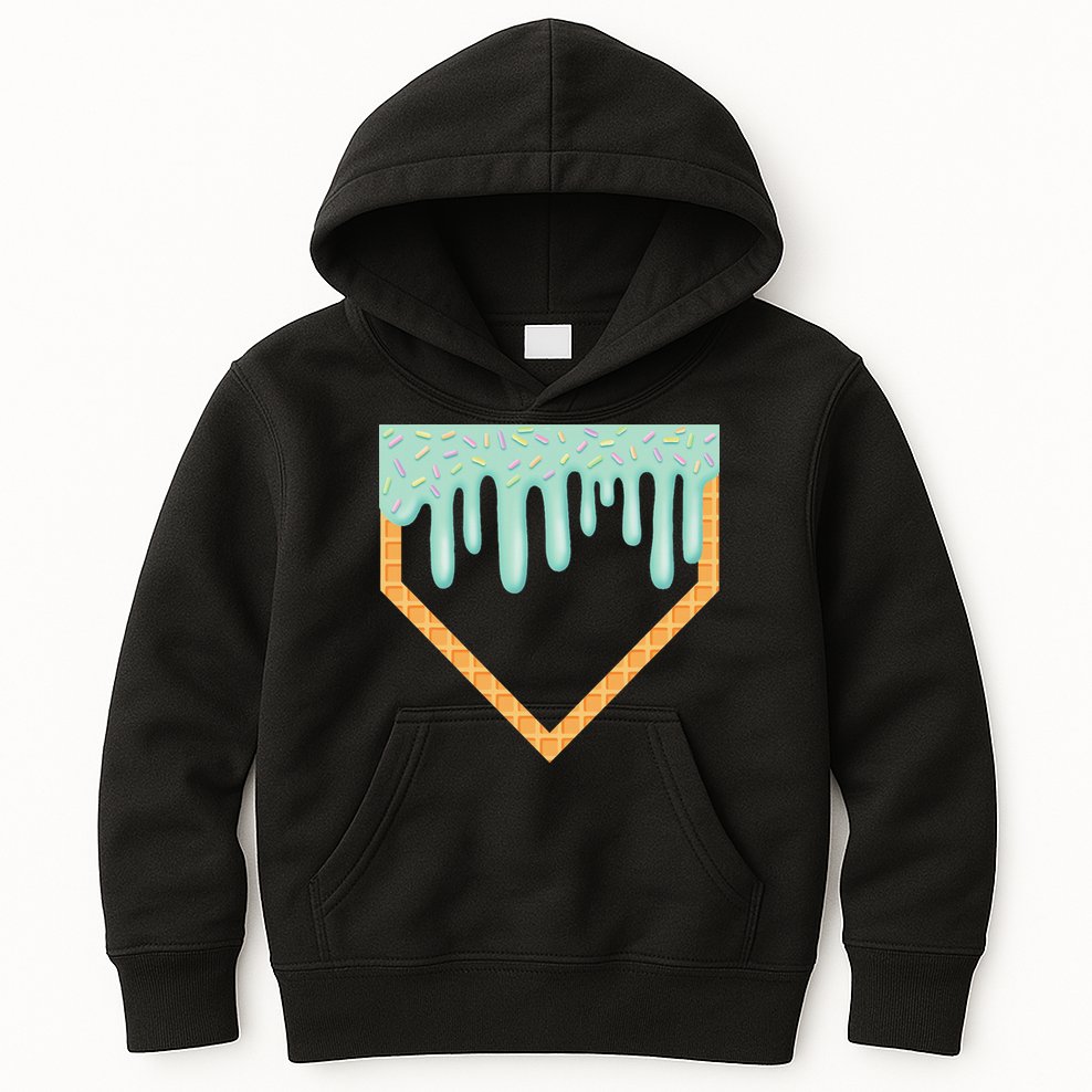 Ice Cream Baseball Drip Home Plate Baseball Dripping Kids Hoodie