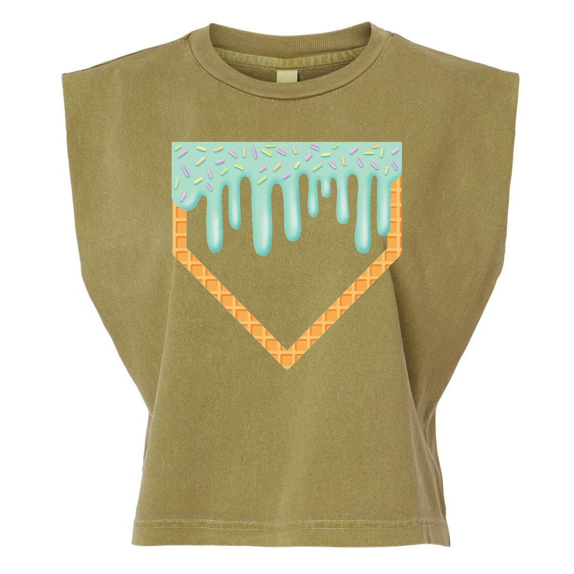 Ice Cream Baseball Drip Home Plate Baseball Dripping Garment-Dyed Women's Muscle Tee