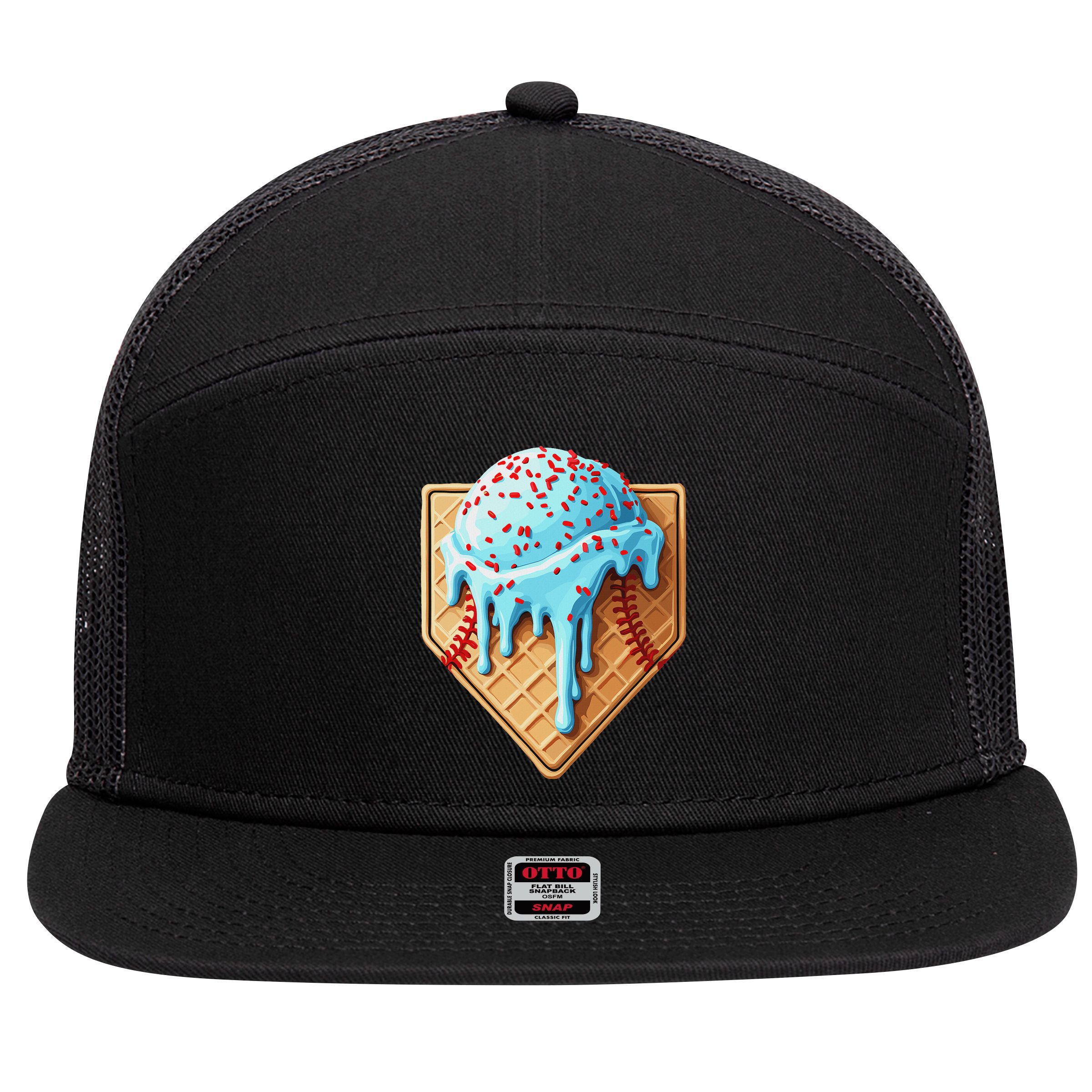 Ice Cream Baseball Drip Home Plate Dripping 7 Panel Mesh Trucker Snapback Hat