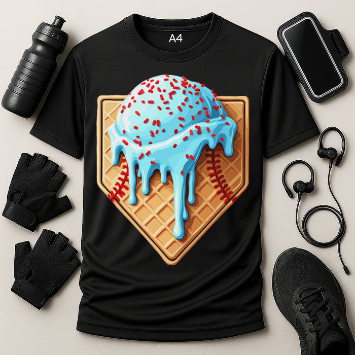 Ice Cream Baseball Drip Home Plate Dripping Cooling Performance Crew T-Shirt
