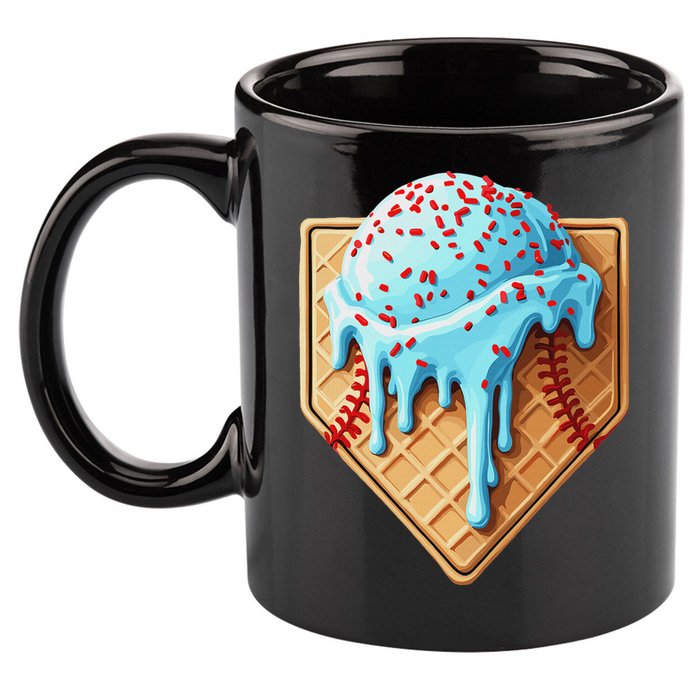 Ice Cream Baseball Drip Home Plate Dripping 11oz C Handle Ceramic Mug