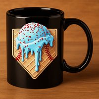 Ice Cream Baseball Drip Home Plate Dripping 11oz C Handle Ceramic Mug