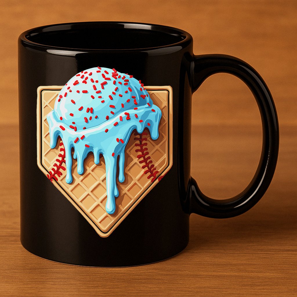 Ice Cream Baseball Drip Home Plate Dripping 11oz C Handle Ceramic Mug