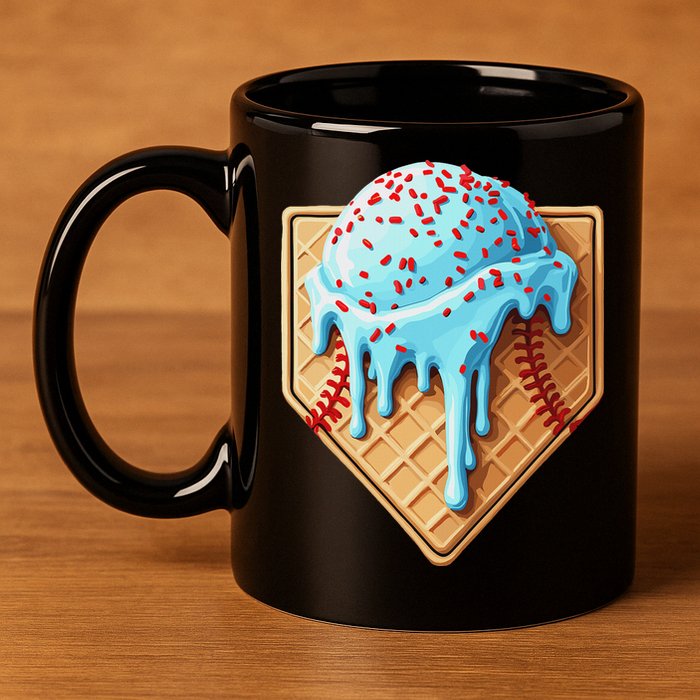 Ice Cream Baseball Drip Home Plate Dripping 11oz C Handle Ceramic Mug