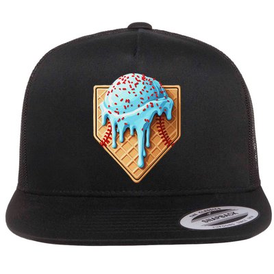 Ice Cream Baseball Drip Home Plate Dripping Flatbill Hat