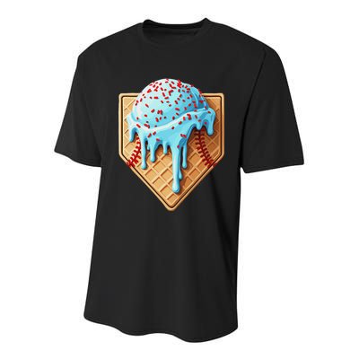 Ice Cream Baseball Drip Home Plate Dripping Youth Performance Sprint T-Shirt