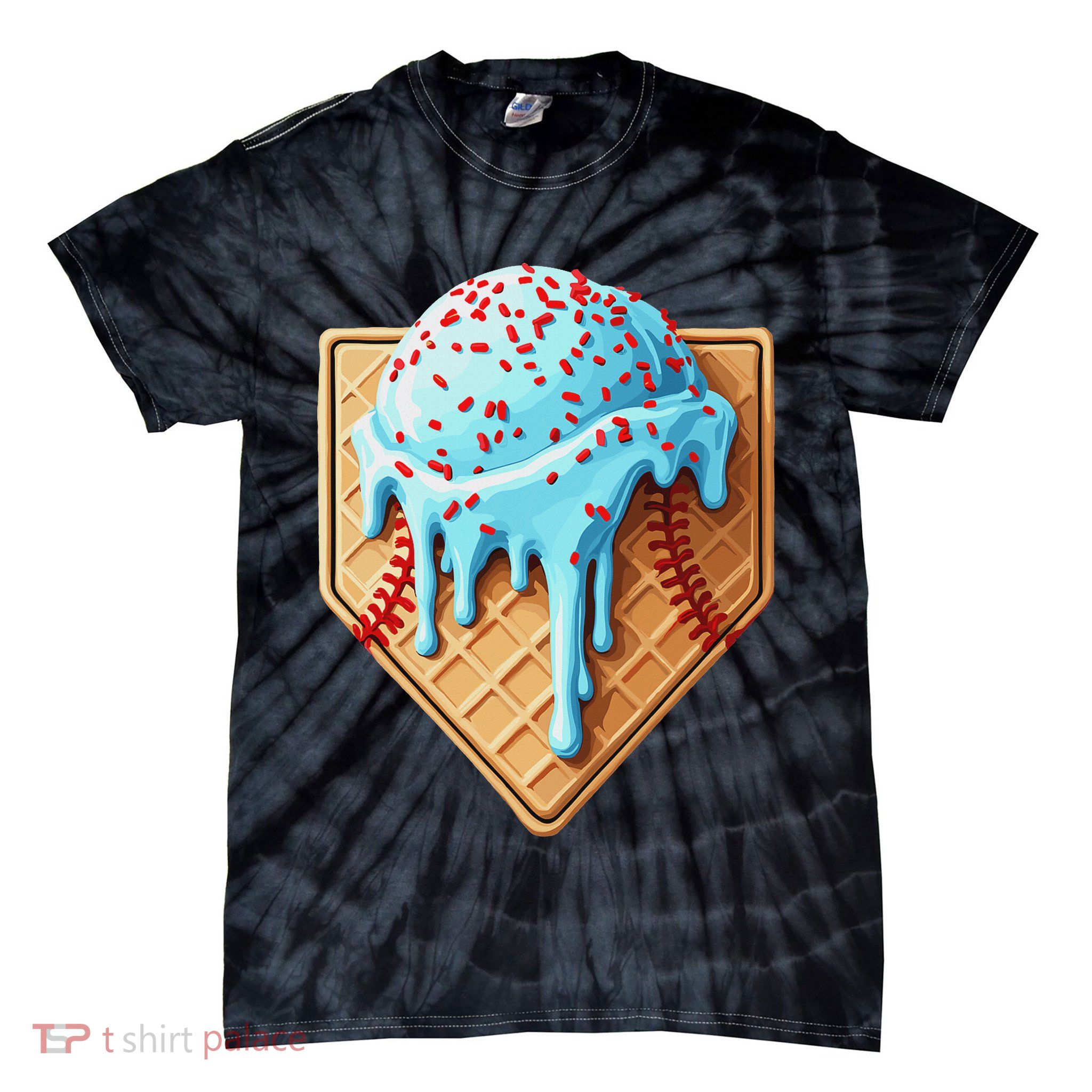 Ice Cream Baseball Drip Home Plate Dripping Tie-Dye T-Shirt
