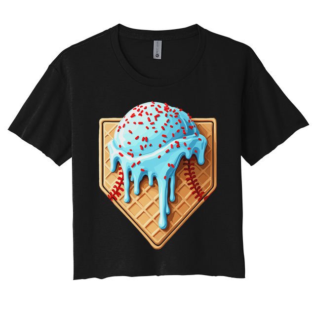 Ice Cream Baseball Drip Home Plate Dripping Crop Top