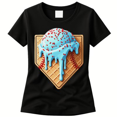 Ice Cream Baseball Drip Home Plate Dripping Womens T-Shirt
