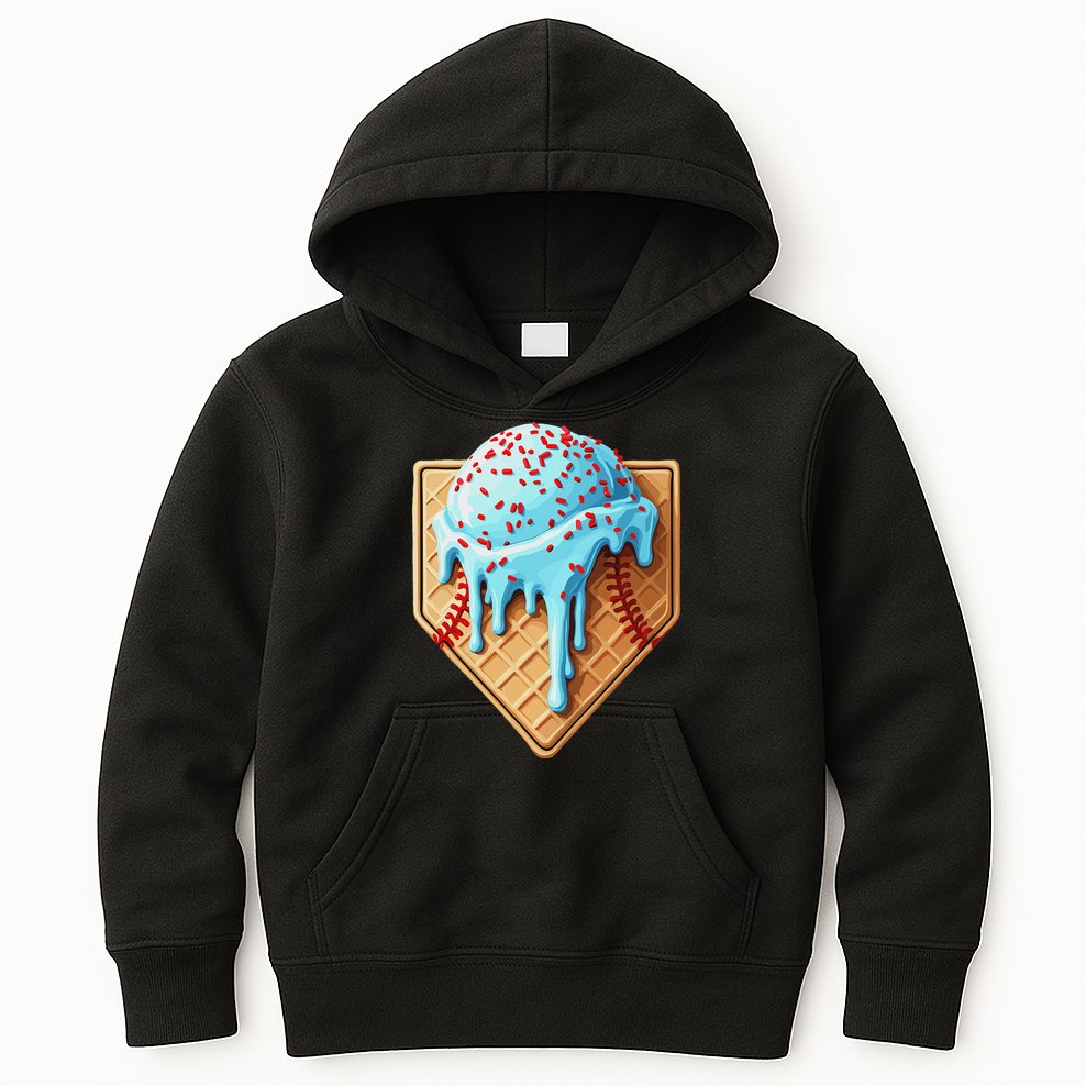 Ice Cream Baseball Drip Home Plate Dripping Kids Hoodie