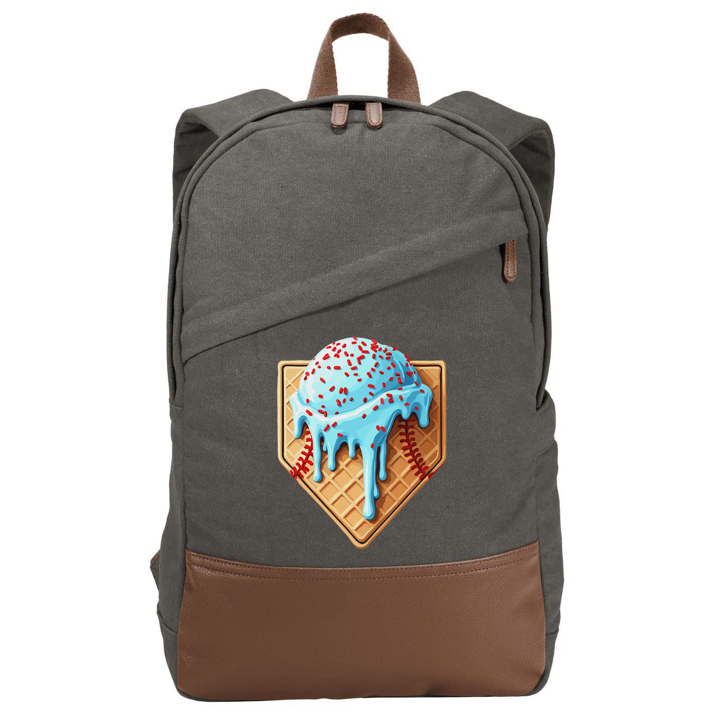 Ice Cream Baseball Drip Home Plate Dripping Cotton Canvas Backpack