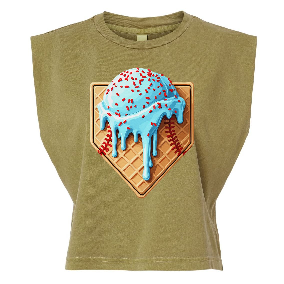 Ice Cream Baseball Drip Home Plate Dripping Garment-Dyed Women's Muscle Tee