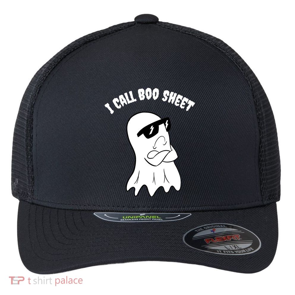 I Call Boo Sheet Halloween Flexfit Unipanel Trucker Cap