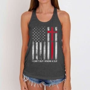 I CanT But I Know A Guy Cross American Flag Women's Knotted Racerback Tank