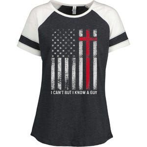 I CanT But I Know A Guy Cross American Flag Enza Ladies Jersey Colorblock Tee