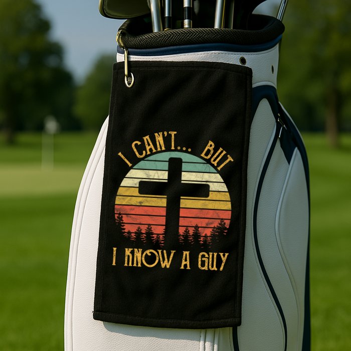 I Cant But I Know A Guy Jesus Cross Funny Christian Vintage Design Golf Towel