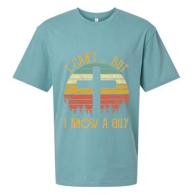 I Cant But I Know A Guy Jesus Cross Funny Christian Vintage Design Sueded Cloud Jersey T-Shirt