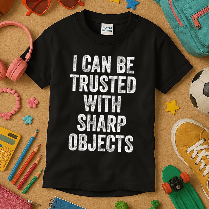 I Can Be Trusted With Sharp Objects Sarcastic Saying Kids T-Shirt