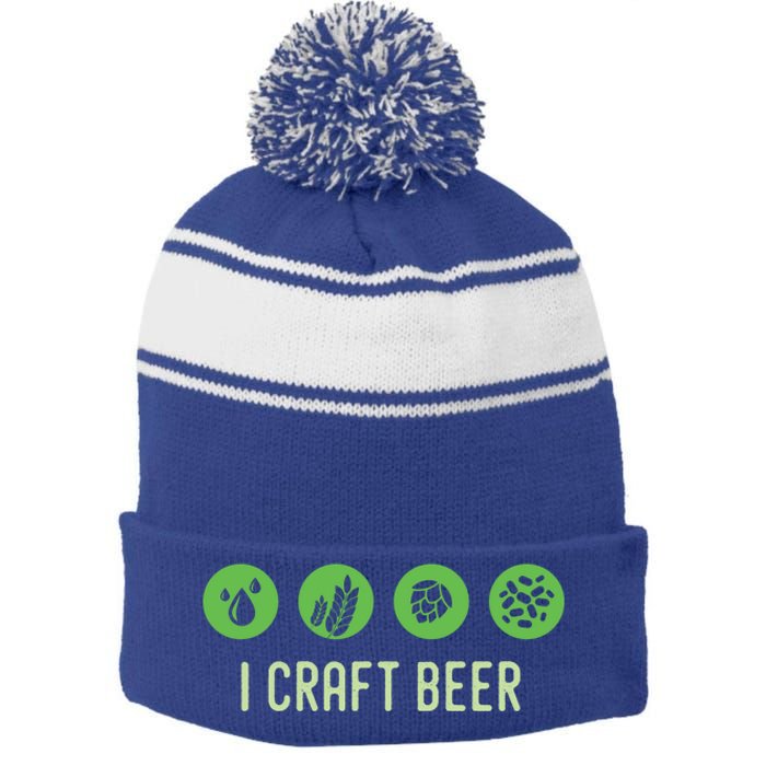 I Craft Beer Water Barley Malt Hops Yeast Brewer Ipa Gift Stripe Pom Pom Beanie