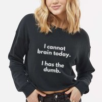 I Cannot Brain Today I Has The Dumb Funny Novelty Gift Cropped Pullover Crew