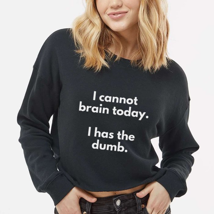 I Cannot Brain Today I Has The Dumb Funny Novelty Gift Cropped Pullover Crew