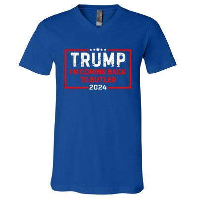 IM Coming Back To Butler Trump Fight 2024 Us Flag V-Neck T-Shirt