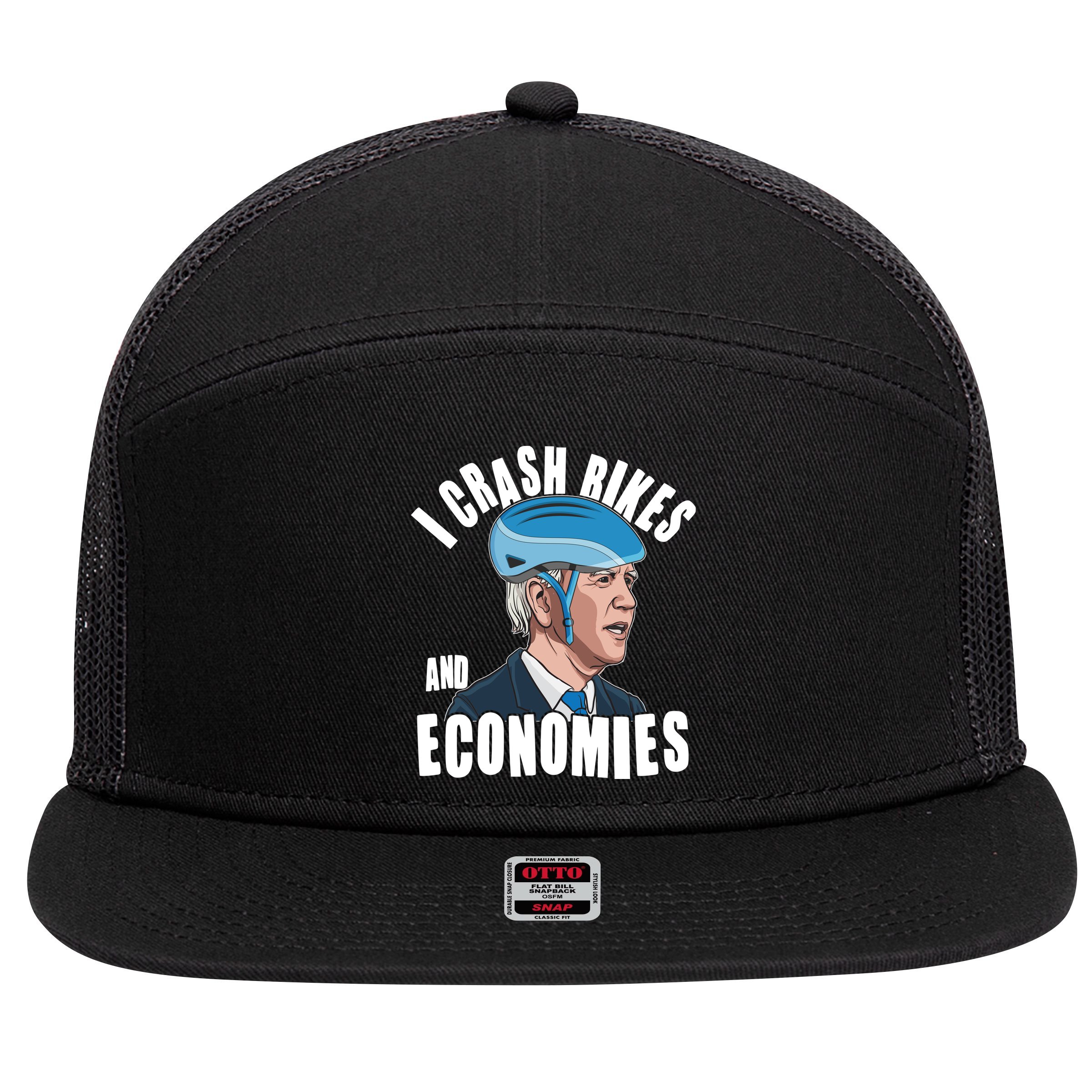 I Crash Bikes And Economies Anti Biden 7 Panel Mesh Trucker Snapback Hat