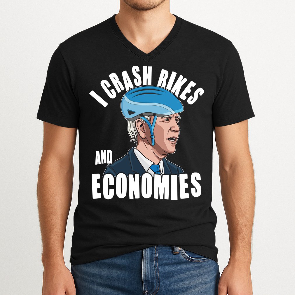 I Crash Bikes And Economies Anti Biden V-Neck T-Shirt
