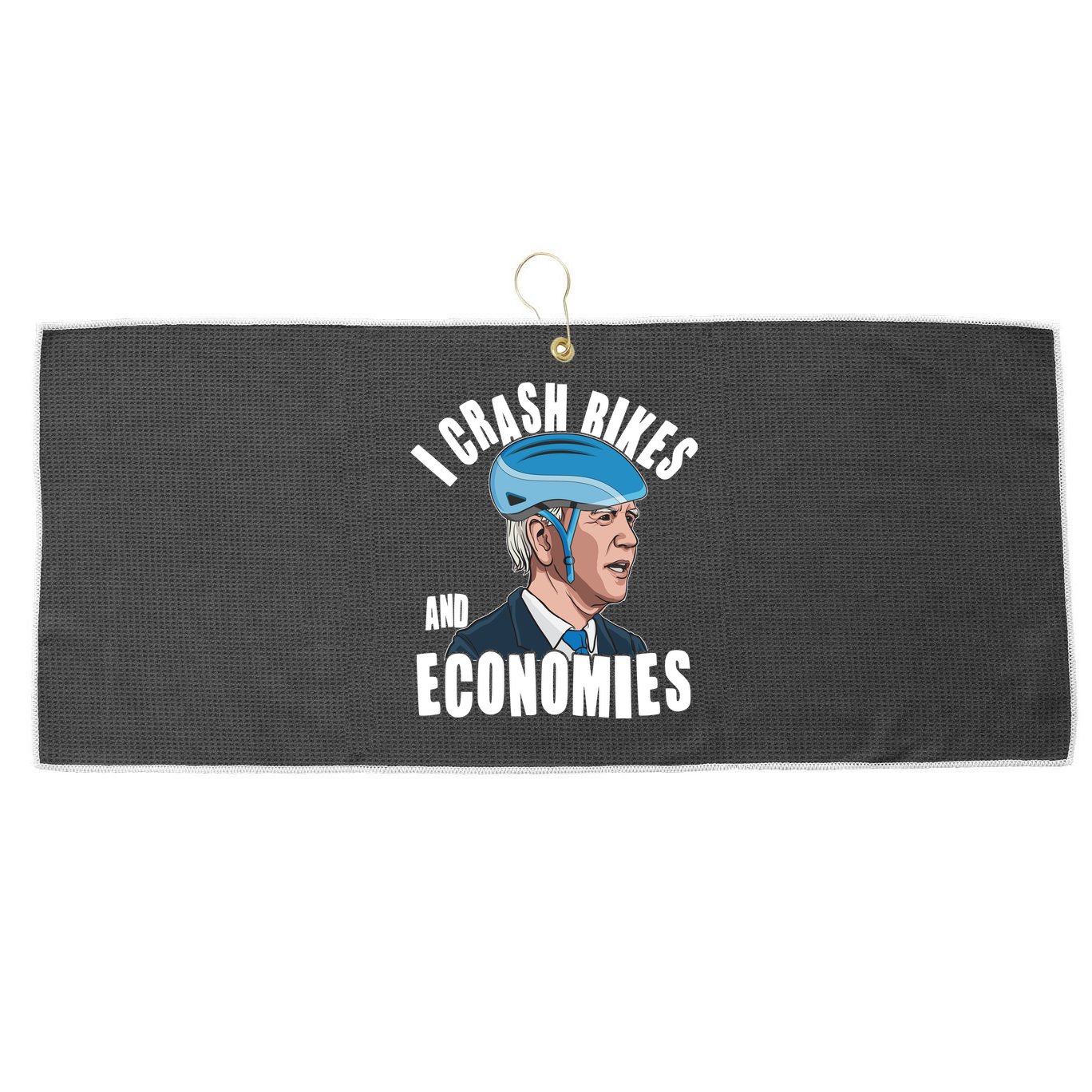 I Crash Bikes And Economies Anti Biden Large Microfiber Waffle Golf Towel