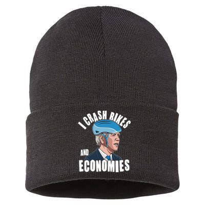 I Crash Bikes And Economies Anti Biden Sustainable Knit Beanie