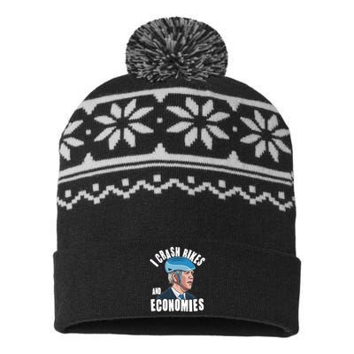 I Crash Bikes And Economies Anti Biden USA-Made Snowflake Beanie