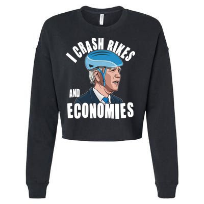 I Crash Bikes And Economies Anti Biden Cropped Pullover Crew