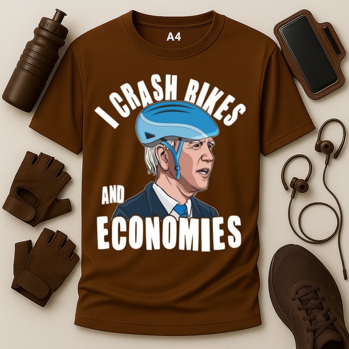 I Crash Bikes And Economies Anti Biden Cooling Performance Crew T-Shirt