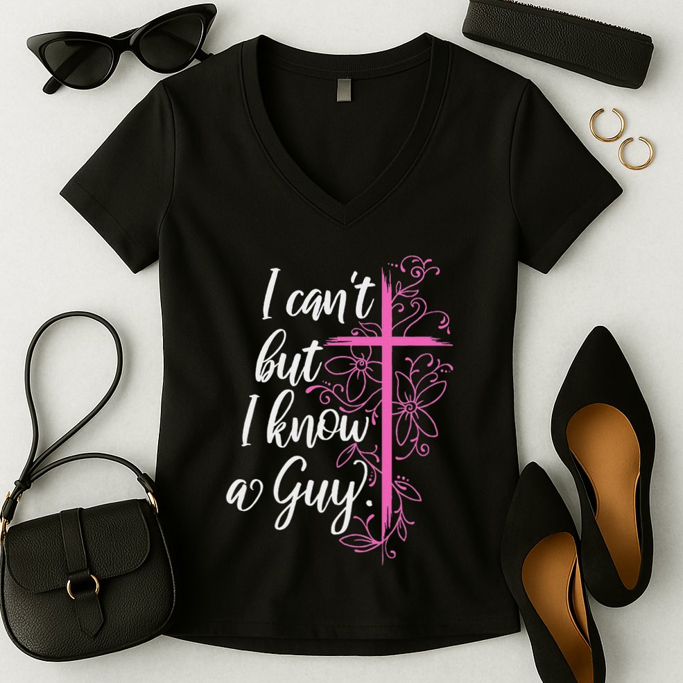 I CanT But I Know A Guy Jesus Cross Funny Christian Women's V-Neck T-Shirt