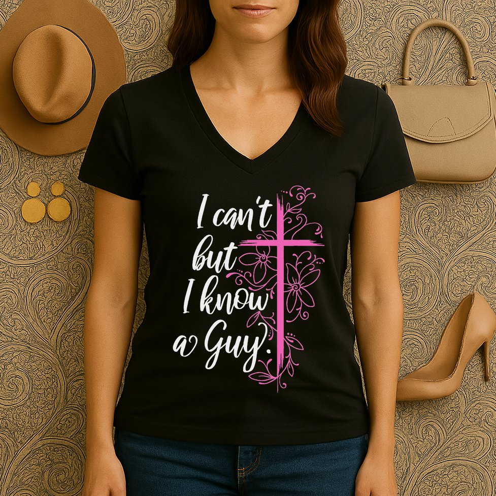 I CanT But I Know A Guy Jesus Cross Funny Christian Women's V-Neck T-Shirt