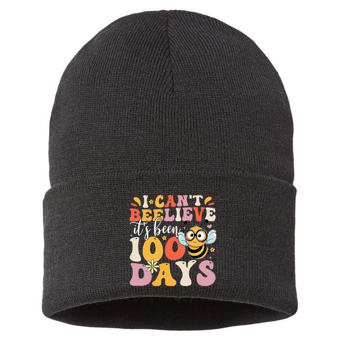 I CanT Believe Its Been 100 Days Funny 100 Days Smarter Bee Sustainable Knit Beanie