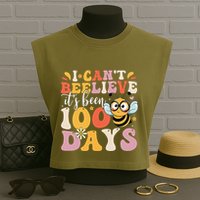 I CanT Believe Its Been 100 Days Funny 100 Days Smarter Bee Garment-Dyed Women's Muscle Tee
