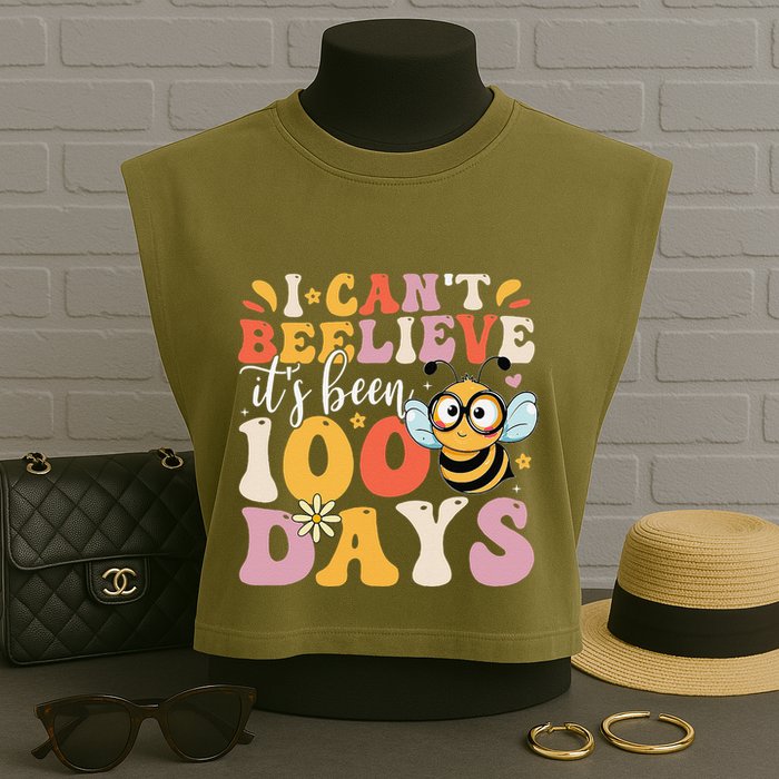 I CanT Believe Its Been 100 Days Funny 100 Days Smarter Bee Garment-Dyed Women's Muscle Tee