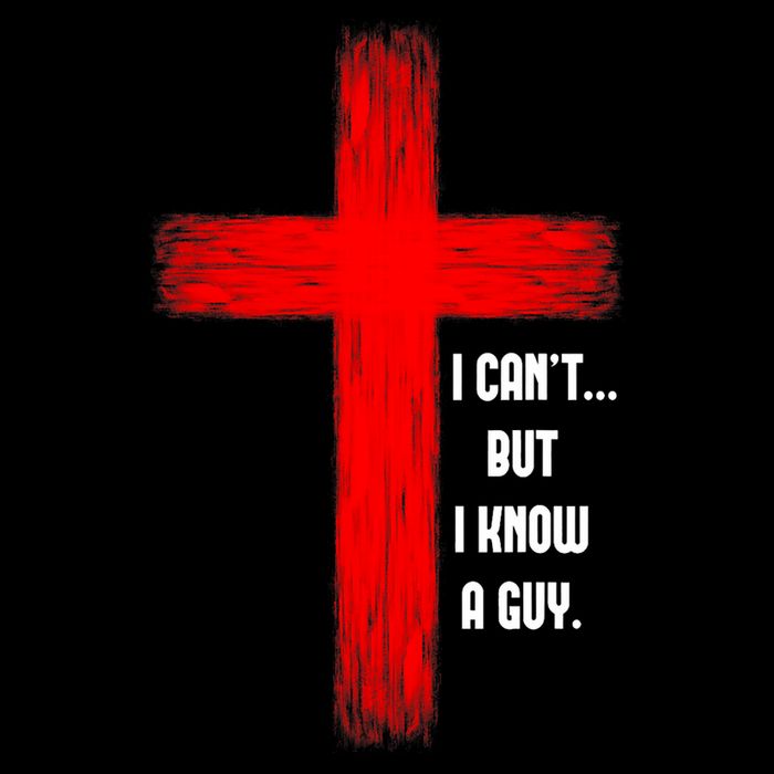 I Cant But I Know A Guy Jesus Cross Pom Pom 12in Knit Beanie