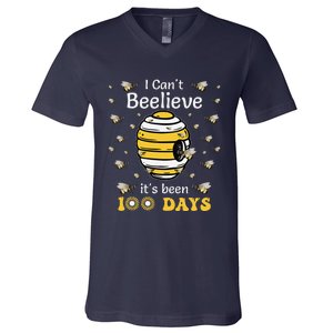 I CanT Believe Its Been 100 Days Funny Bee 100th Day School V-Neck T-Shirt