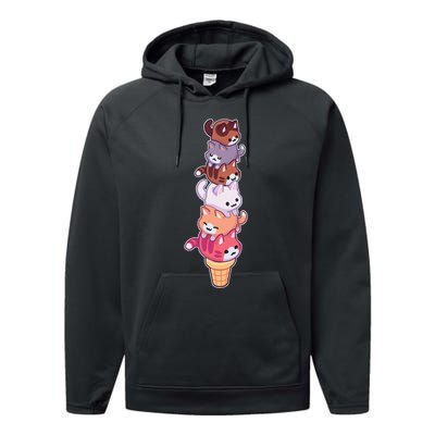 Ice Cream Cats Cute Eat Sweet Gelato Sherbet Kitty Lover Performance Fleece Hoodie