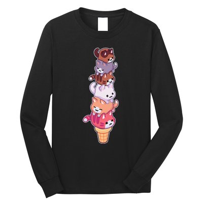 Ice Cream Cats Cute Eat Sweet Gelato Sherbet Kitty Lover Long Sleeve Shirt