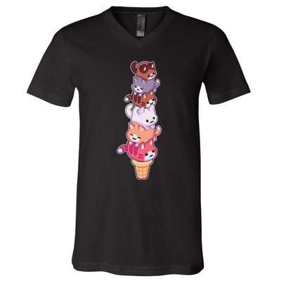 Ice Cream Cats Cute Eat Sweet Gelato Sherbet Kitty Lover V-Neck T-Shirt