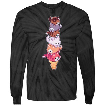 Ice Cream Cats Cute Eat Sweet Gelato Sherbet Kitty Lover Tie-Dye Long Sleeve Shirt