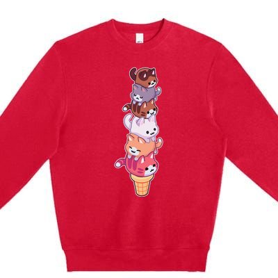 Ice Cream Cats Cute Eat Sweet Gelato Sherbet Kitty Lover Premium Crewneck Sweatshirt