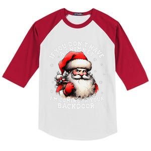 I Can Come Down Your Chimney But I Prefer The Back Door Xmas Kids Colorblock Raglan Jersey