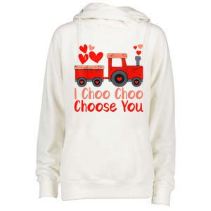 I Choo Choo Choose You Cute Train Heart Valentines Day Gift Womens Funnel Neck Pullover Hood